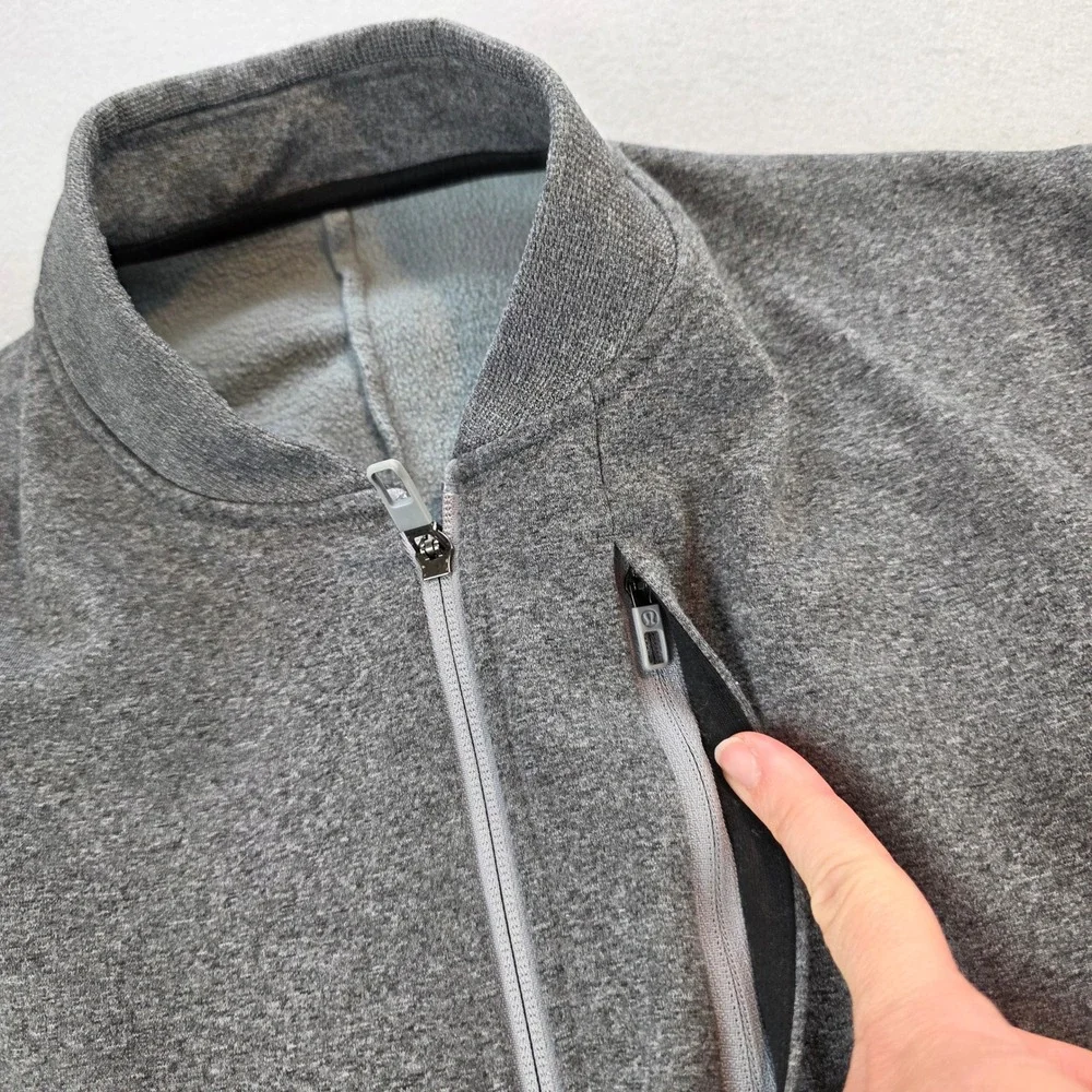 Lululemon Men's City Sweat Bomber Thermo Heathered Light Cast Grey‎ Full Zip Lg